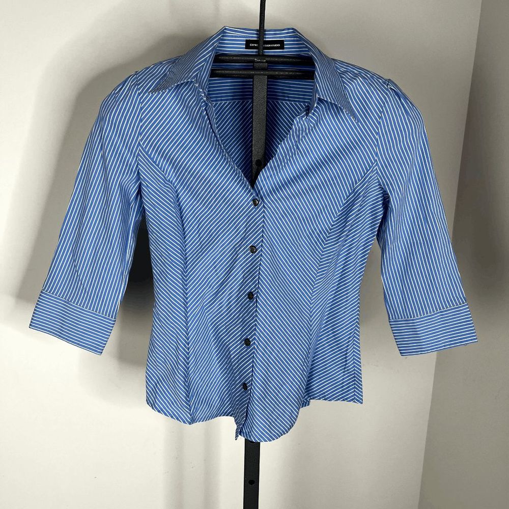 Express light blue & white Stripe Button Up shirt Women Size Small